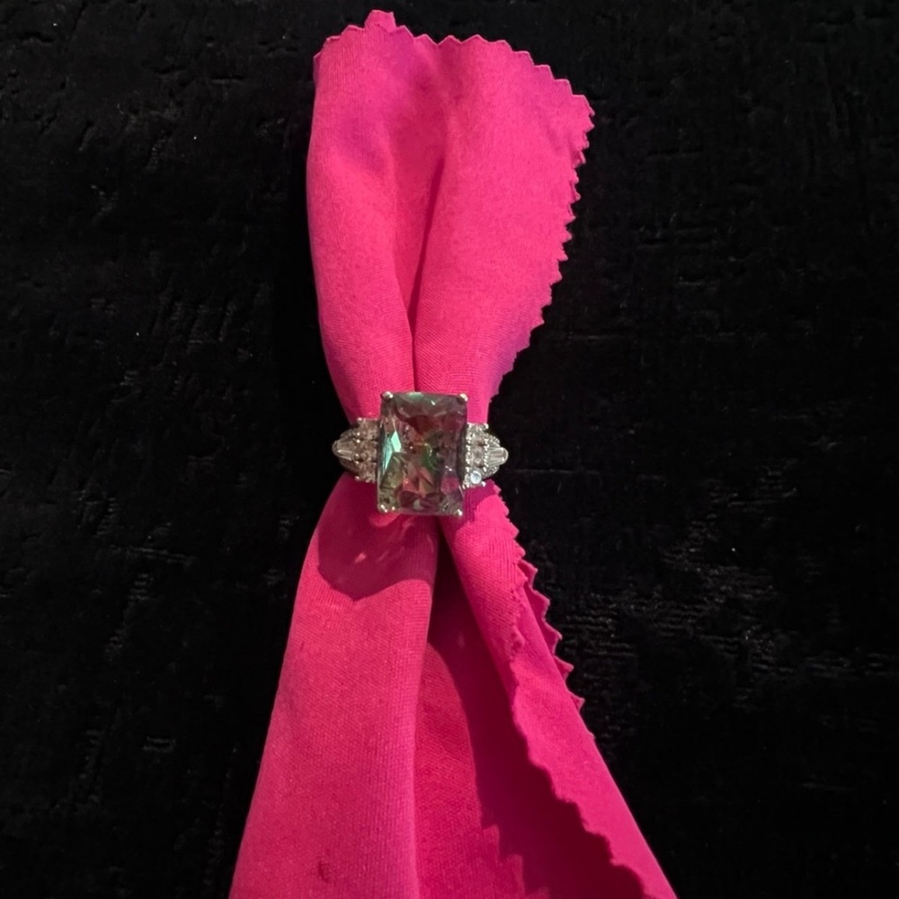 Elegant Silver and lab grown Mystic fire topaz ring